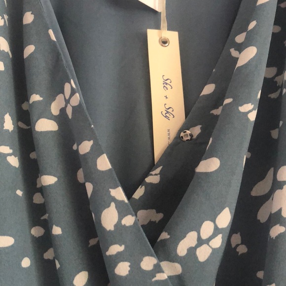 NWT Dusty Blue Faux Wrap Dress - Picture 7 of 7